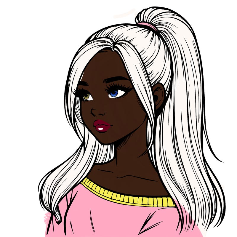 realistic girl with a high ponytail