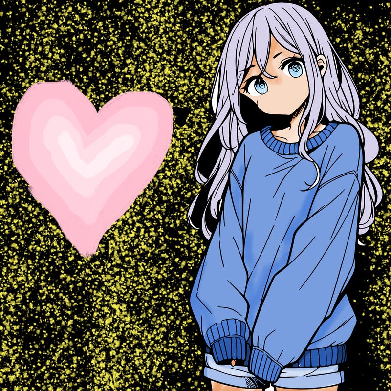 manga teen girl  in a sweater and baggy pants