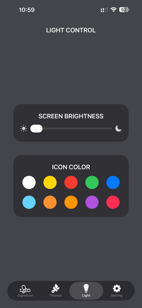 Firma Digital - Firma Digital app screen for adjusting brightness and icon colors