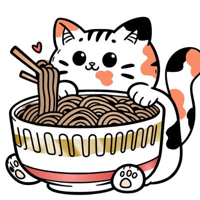cat with ramen