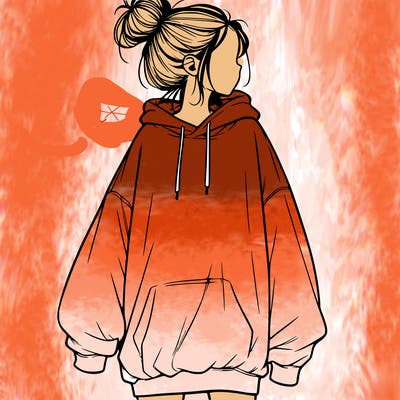 realistic girl with a oversized sweatshirt on and a bun