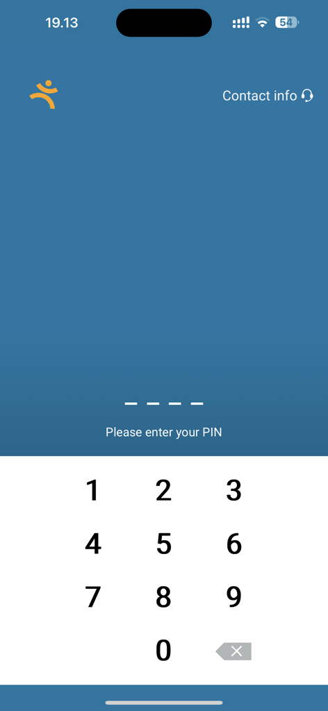 TrialMax app secure login interface asking the user to enter a PIN with a numeric keypad on screen