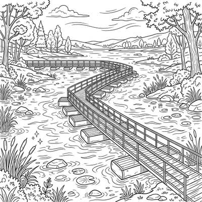 Drift away to a serene riverside with this beautiful pontoon bridge bookmark coloring page. Perfect for nature lovers, this detailed design will bring tranquility and creativity to your reading adventures.