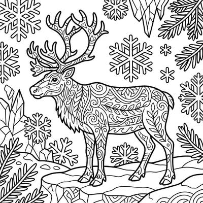 Embark on a tranquil coloring journey with this stunning Arctic reindeer design, perfect for seniors. Its bold lines and intricate patterns promise a deeply satisfying and accessible creative escape.
