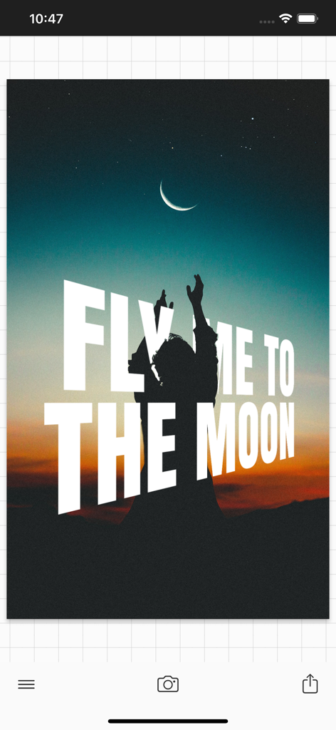 Example of perspective text overlay on a sunset photo created using Phonto app