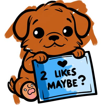 a puppy holding a sign that says 2 likes maybe?