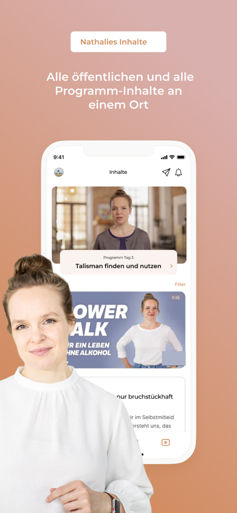 The OAMN app interface displaying educational video content and lessons for an alcohol free lifestyle.