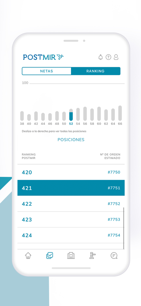 PostMIR - PostMIR app interface showing estimated exam ranking and order
