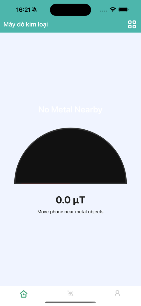 ToolX: Pocket Measure Ultimate - Metal detector tool screen in the ToolX app showing a zero microtesla reading and magnetic field gauge.