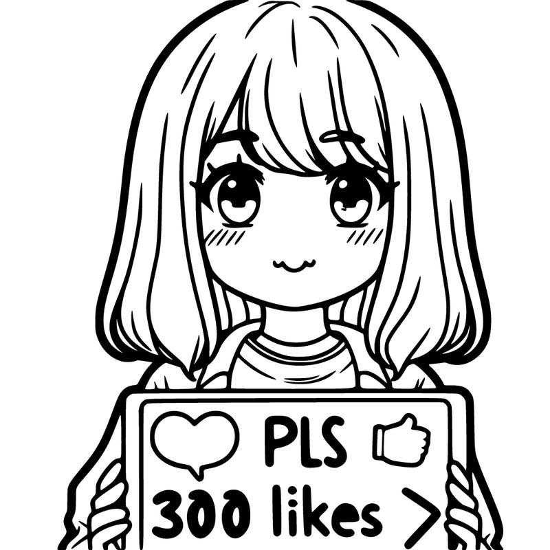 a girl with a sign that says “pls 300 likes 👍 “