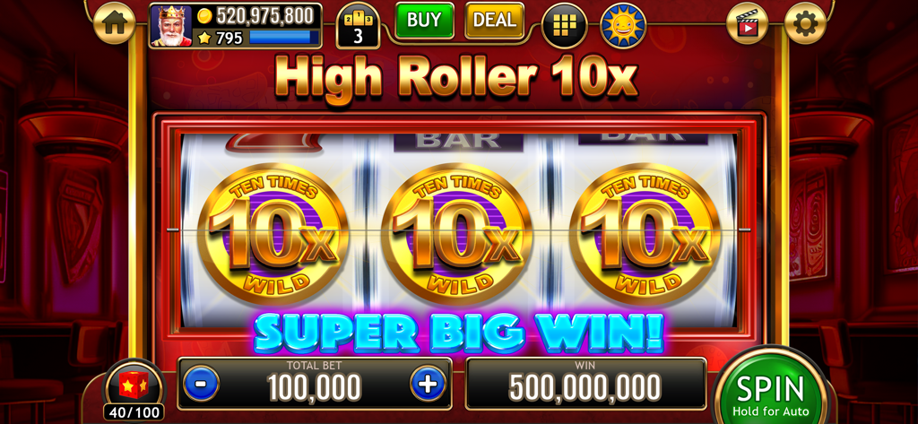 777 Classic Slots Galaxy - A Super Big Win screen on a 10x Wild classic three reel slot machine