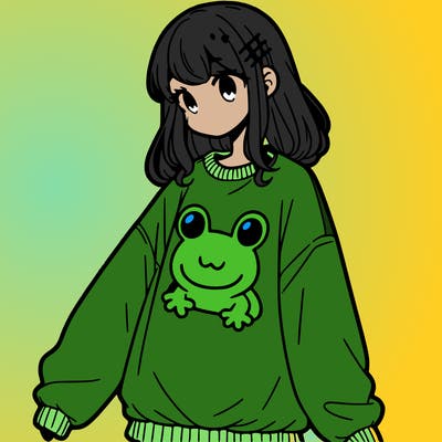 girl wearing frogging sweatshirt