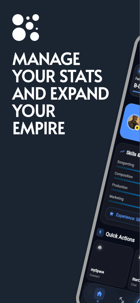 Uma interface de aplicativo móvel do NextWave mostrando gerenciamento de habilidades para composição e produção musical.