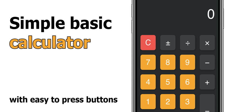 Interfaccia dell'app calcolatrice base semplice con pulsanti arancioni e grigi