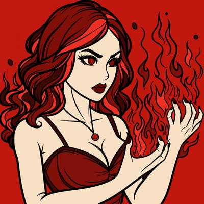 a realistic woman having the power of fire