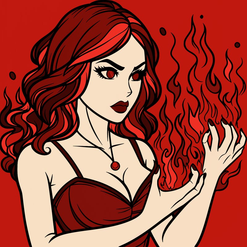 a realistic woman having the power of fire