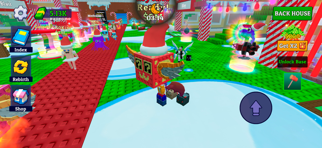 Steal all and Catch Animal - Screenshot di gioco di Ruba tutto e Cattura Animali che mostra colorati animali domestici a blocchi in un ambiente invernale festivo.