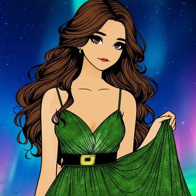 realistic girl in flowy silky prom dress