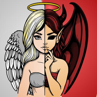 realistic angel half demon