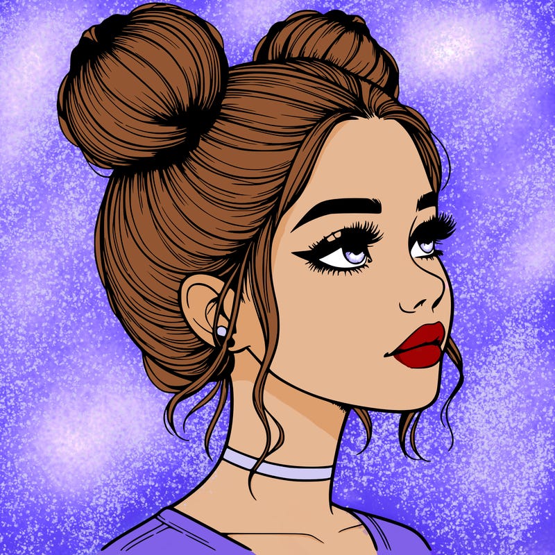 realistic girl with buns on the top of her head