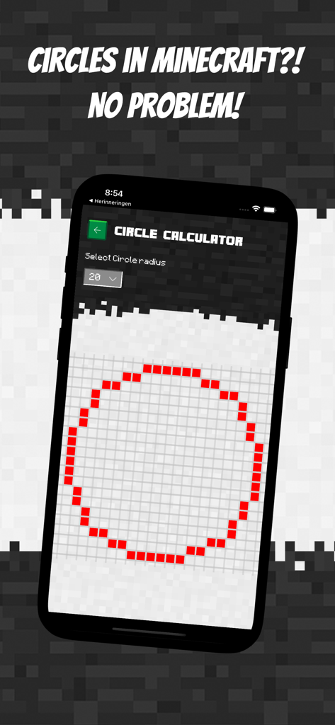 Guide for Minecraft Ultimate - A mobile app showing a pixelated circle generator for Minecraft builds.