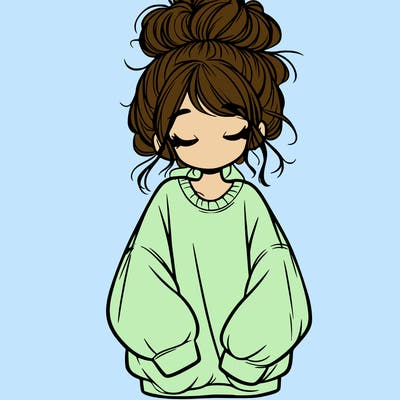 girl with baggy sweatshirt and messy bun