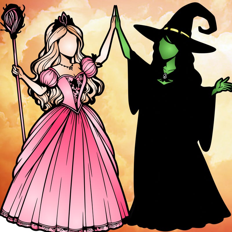 detailed realistic split of a princess and a witch