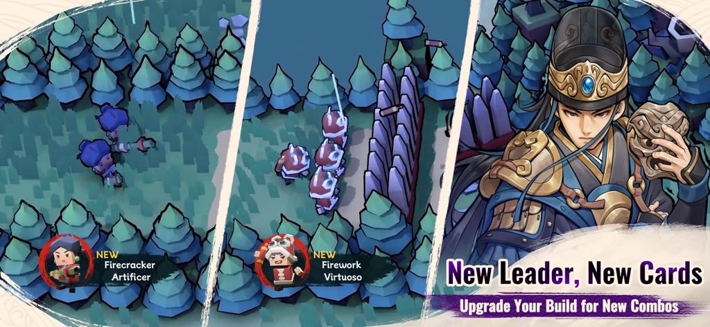 Inkvasion - Image promotionnelle d'Inkvasion montrant une illustration d'un nouveau chef aux côtés d'un gameplay d'unités en blocs