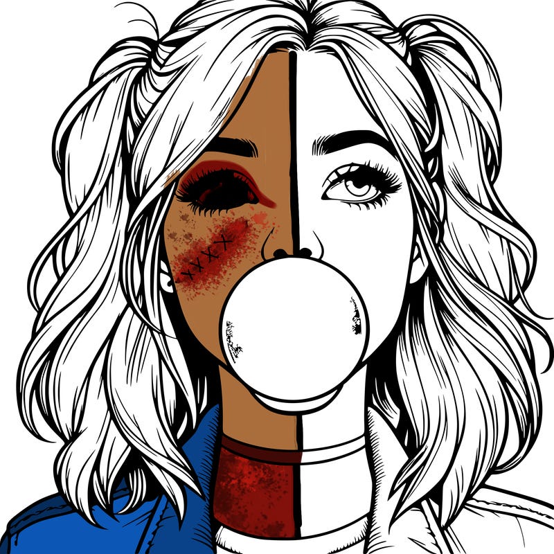 realististic girl blowing bubble -gum