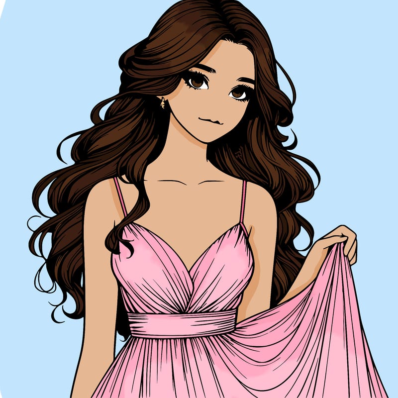 realistic girl in flowy silky prom dress