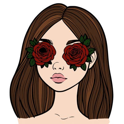 a realistic girl with roses for eyes