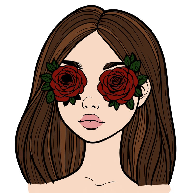 a realistic girl with roses for eyes