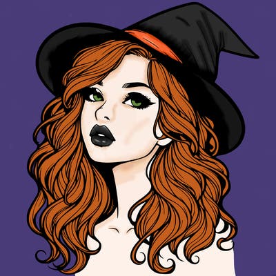 realistic witch girl with wavy hair and lips