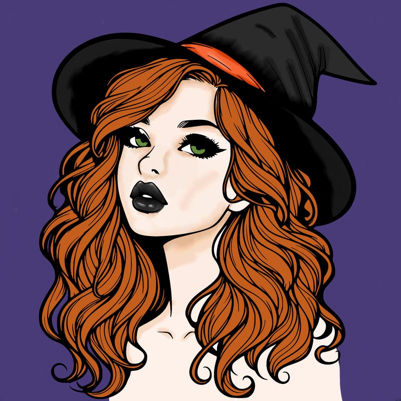 realistic witch girl with wavy hair and lips