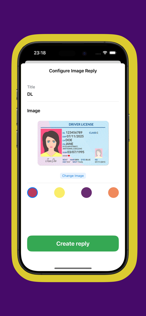 La pantalla de configuración para crear un atajo de imagen como una licencia de conducir en la aplicación Expansor de Texto.