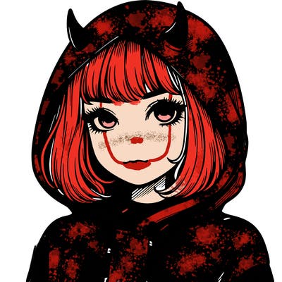 realistic girl with devil hoodie