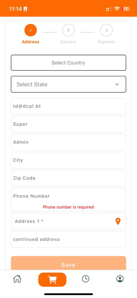 Yalula mobile app checkout screen for entering shipping address details