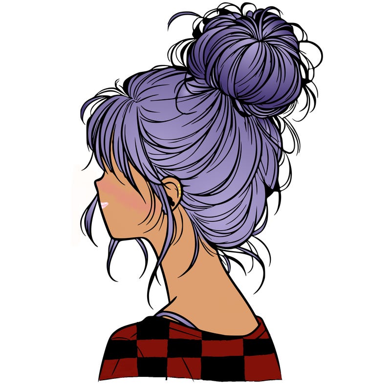 a realistic girl with a messy bun