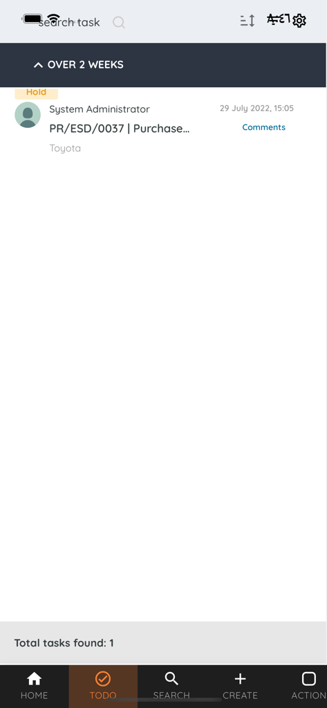 SpectroNova App-Oberfläche zeigt einen Aufgabenverwaltungsbildschirm mit einer ausstehenden Leasing-Kaufanfrage.