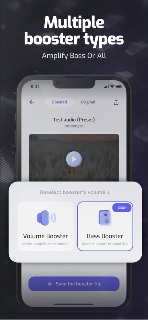 Sound Booster: Volume Booster - Interface of Sound Booster app showing volume and bass booster options