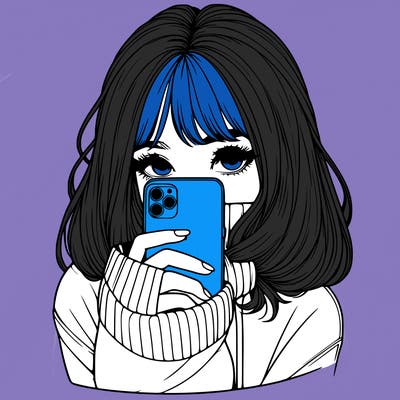 realistic girl with phone hiding their face