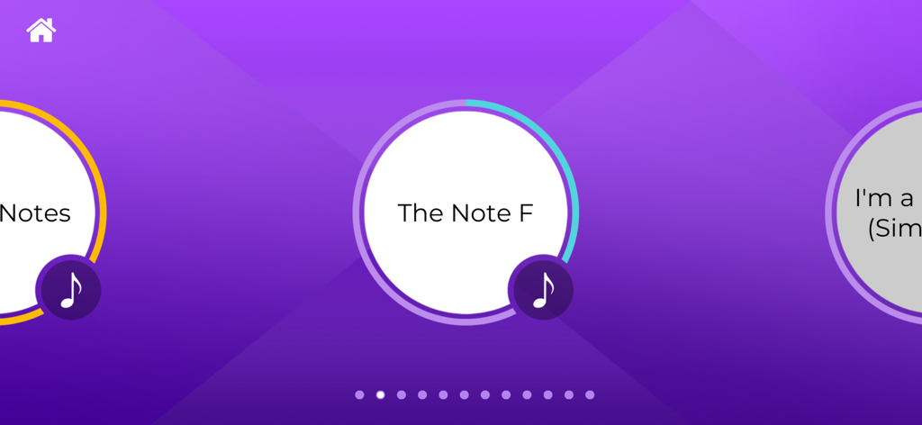 Pianist Master - Pianist Master app interface showing a series of interactive piano lessons including a module for learning the note F