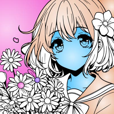 girl with flowers anime
