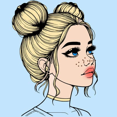 realistic girl with buns on the top of her head