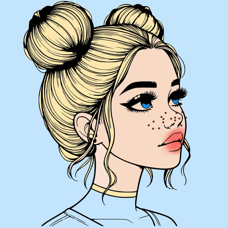 realistic girl with buns on the top of her head
