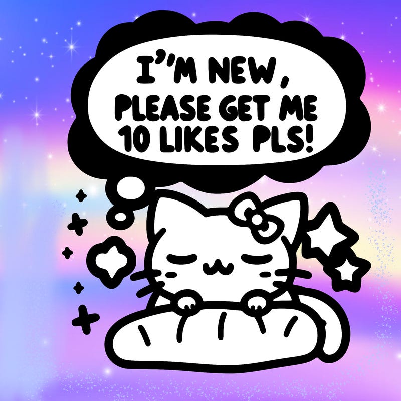 kitty taking a nap dream talking and saying "i'm new, please get me at least 10 likes pls!!"