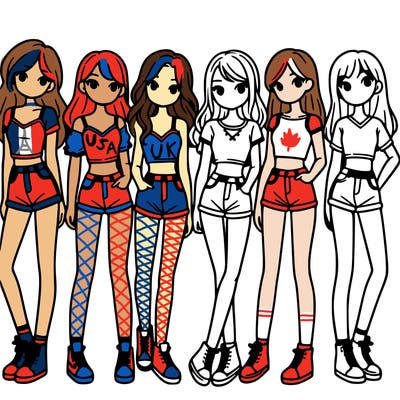 a group of girls wearing crop tops and shorts