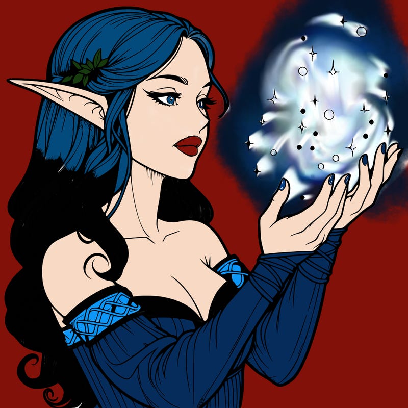 realistic elf girl doing magic