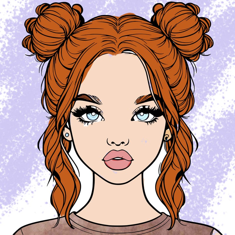 realistic girl with two buns in hair and lips
