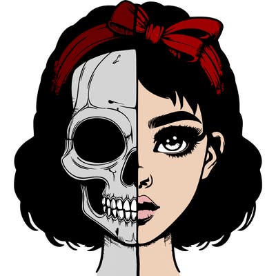 realistic girl with half skull mask